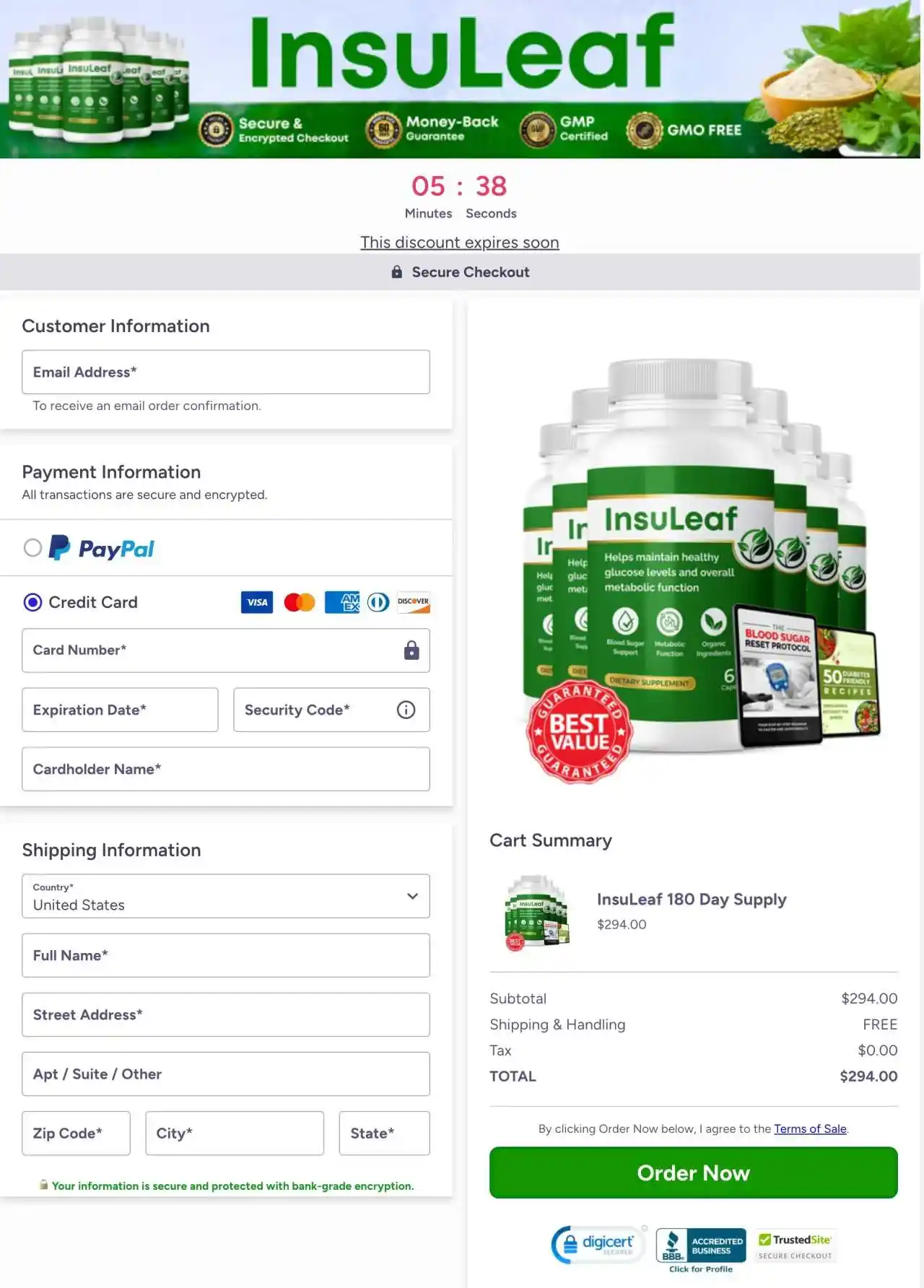 InsuLeaf Secure Order Page — Official Checkout